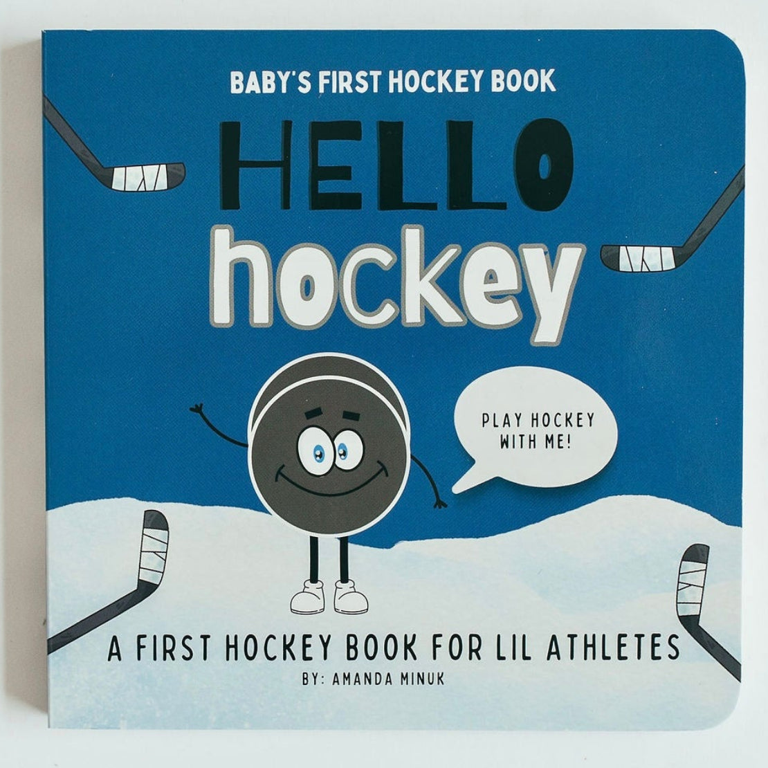 Children's book titled 'Hello Hockey' on a light gray background