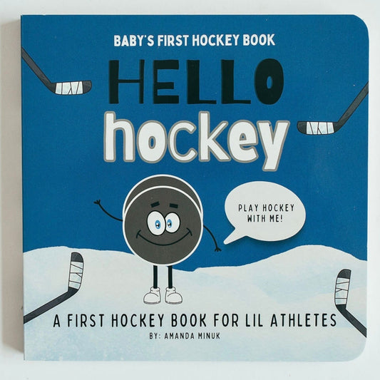 Children's book titled 'Hello Hockey' on a light gray background